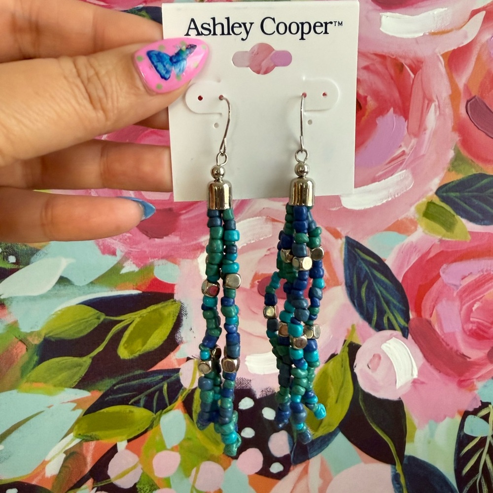 Ashley Cooper Turquoise, Teal & Navy Beaded Tassel Earrings | H
